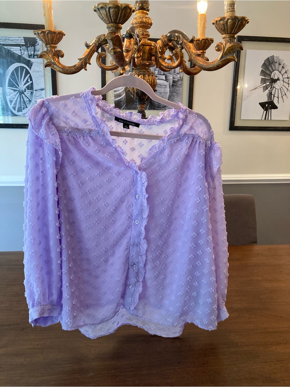 Zac & Rachel Lavender Ruffle Swiss-Dot Button Blouse